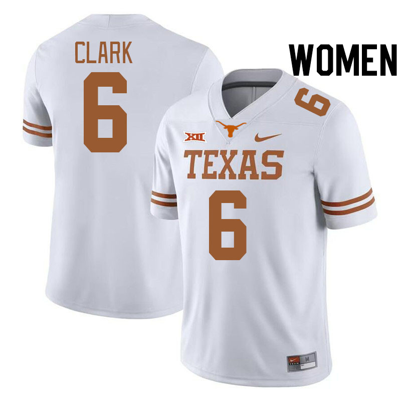 Women #6 Christian Clark Texas Longhorns College Football Jerseys Stitched-White